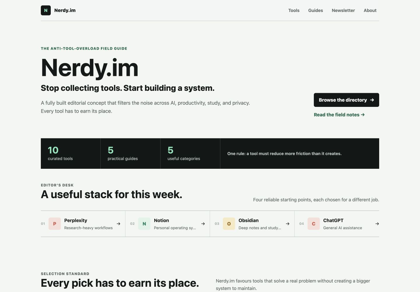 Nerdy.im — Anti-Tool-Overload Product Concept
